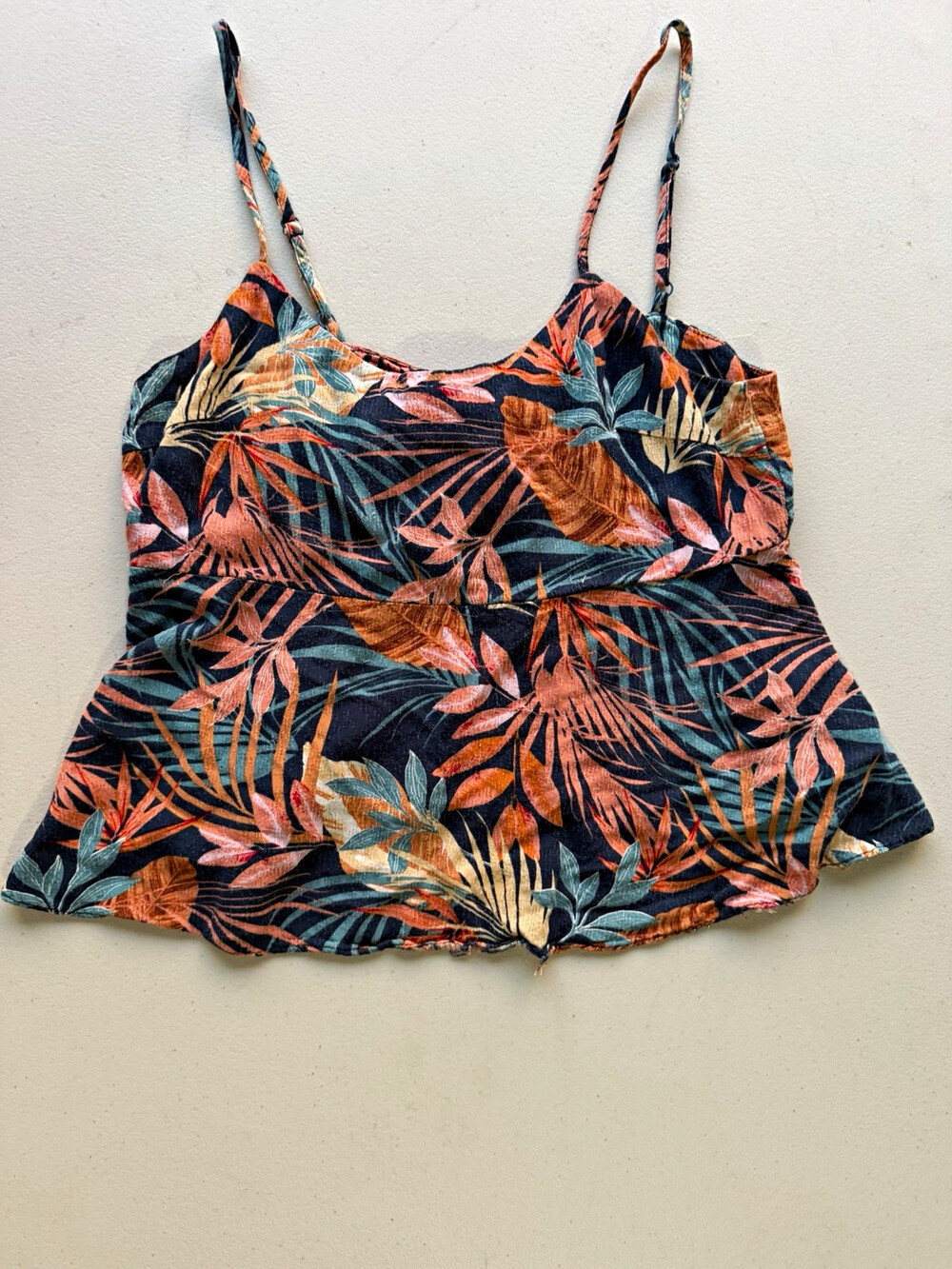 Women’s Tropical Floral Rayon Tie-Front Sweetheart Spaghetti Cami Top Size S